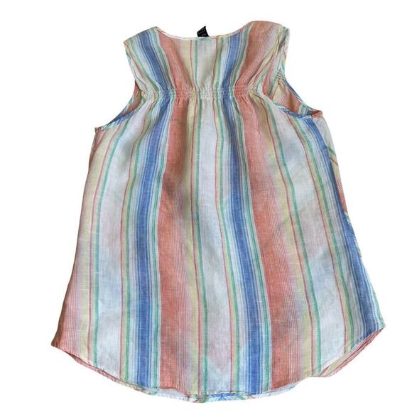 Gap 100% Linen Chevron Smocked Tank Top Blouse Rainbow Striped Vacation Beach - Picture 16 of 16